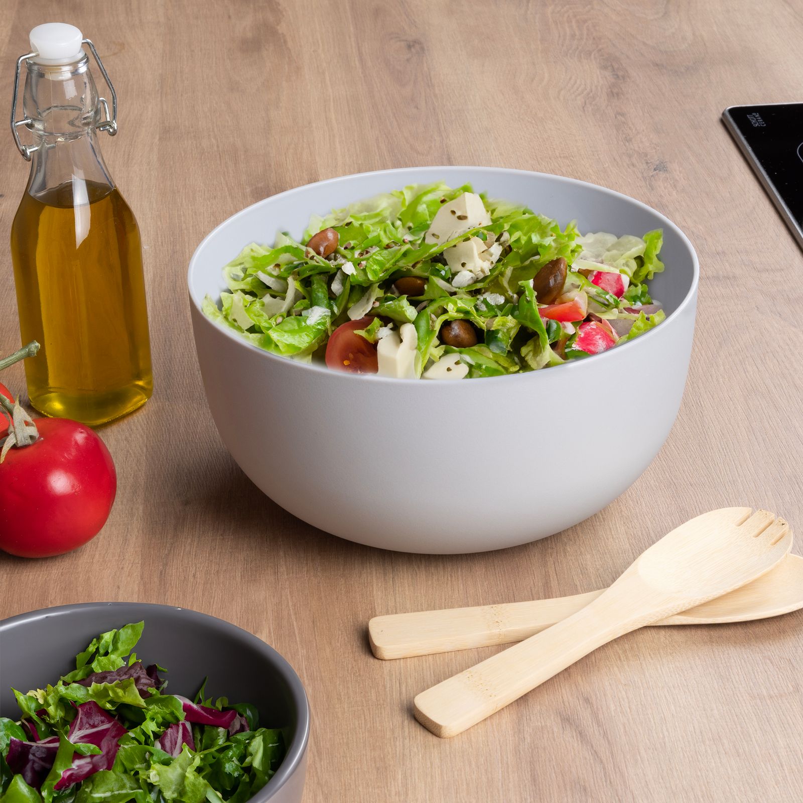 gravidus große salatschüssel mit bambusdeckel und servierbesteck ebay ...