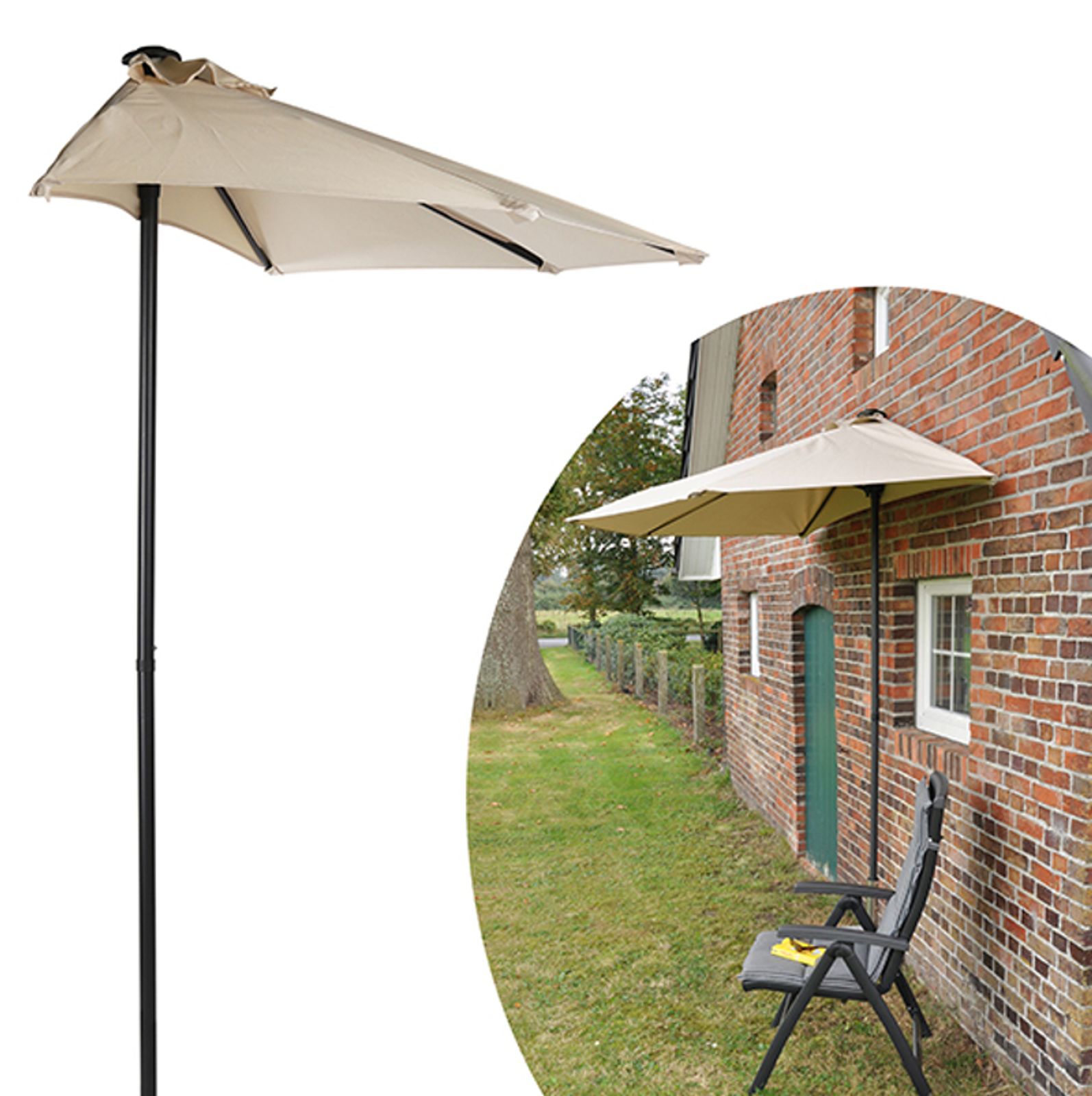 Wand Sonnenschirm Schirm Sonnenschutz Hauswand Halbrund Beige 220x200